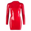 Zip Up Latex Mini Dress With Long Sleeves Red - Image 3