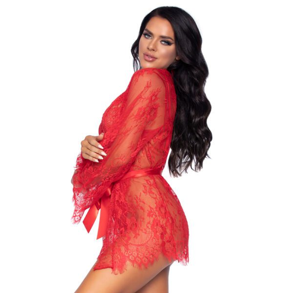Leg Avenue Floral Lace Teddy and Robe Red - Image 2